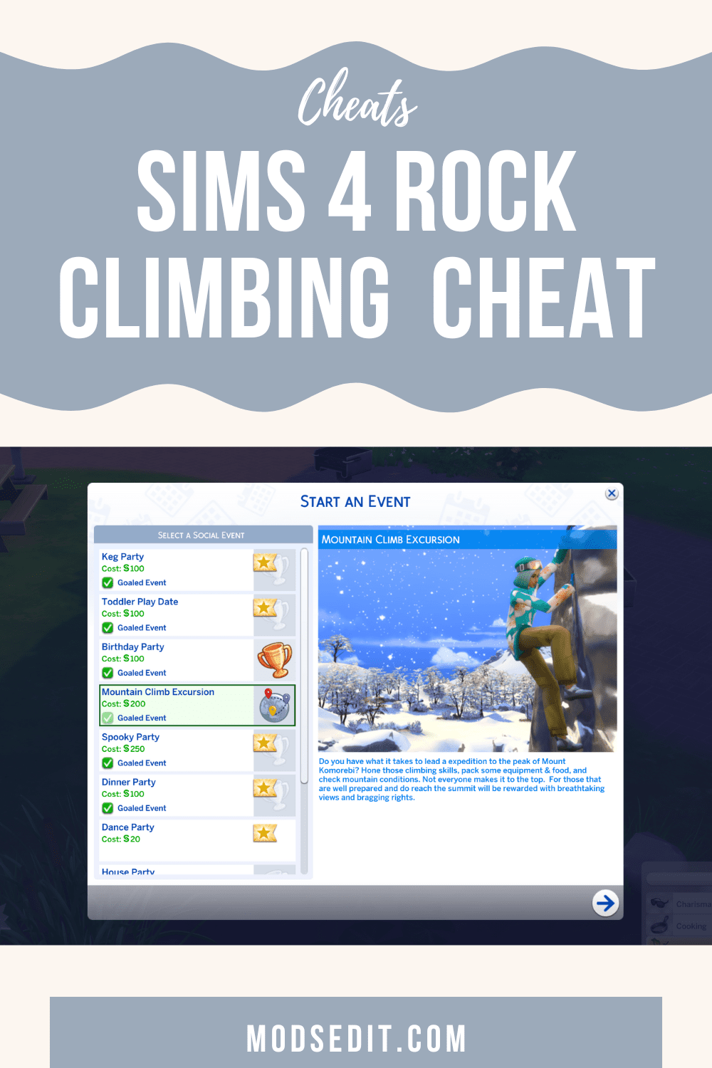 Sims 4 Rock Climbing Skill cheat