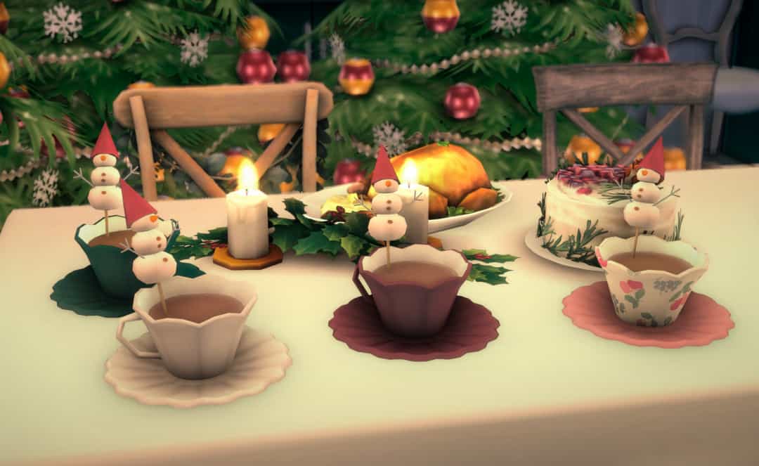 Sims 4 cup of Hot Chocolate With Marshmallow Snowman